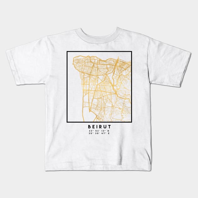 BEIRUT LEBANON CITY STREET MAP ART Kids T-Shirt by deificusArt